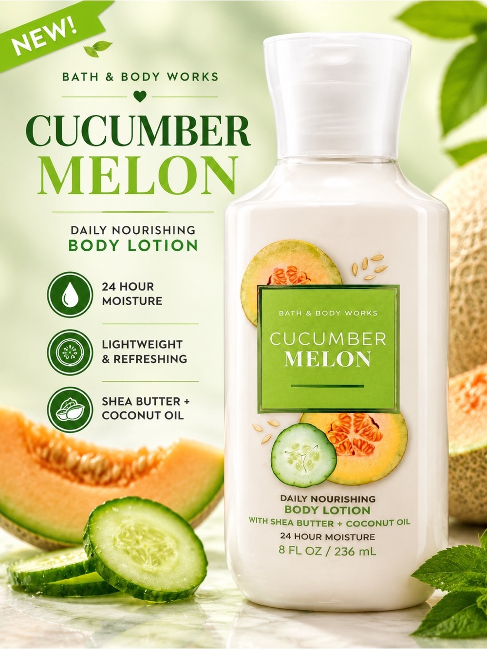 Bath & Body Works Cucumber Melon Lotion - White & Green